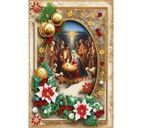 Lxmsja Perline 5D Diamond Painting Natale per adulti, 30 x 40 cm | Immagini per presepe con perline e strass dalla forma speciale, decorazione creativa fai da te da parete e idea regalo