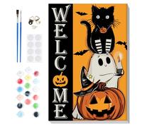 Lxmsja Welcome Halloween Dipingere con i Numeri Adulti Con Cornice, Paint by Numbers Kit Gatto Principianti Con 3 Penne, Hobby Creativi Adulti Idee Regalo Donna Decorazioni Casa, 20x30cm