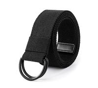 LXMY Cinture da uomo, cintura in tela da uomo, cintura regolabile in tessuto, cintura nera con doppio anello a D, Nero , S-for Waist 30"-36" (Length 45")
