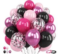 LXONTSG Palloncini Lattice, 60 Pezzi, Decorazione Palloncini Nero Rosa, Palloncini Confetti, per Compleanno Anniversario Feste, Bambini Unisex