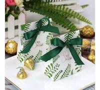 Lxoraziy 50pz Scatoline Portaconfetti con Nastro Verde, Motivo Foglia, Scatole Bomboniere per Matrimonio Battesimo Comunione Cresima Compleanno Festa (8×4×10cm)