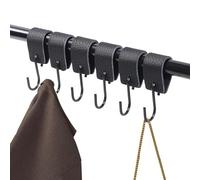 Lxoraziy 6 Pezzi Gancio a S con Passante in Pelle, Ganci a S multifunzionali, Gancio a S in Acciaio Inox, Gancio per Cappotto per Cucina, Bagno, Camera da Letto e Ufficio (Nero)