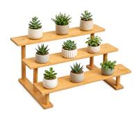 Lxoraziy Mini Supporto per Piante Grasse in Bambù a 3 Ripiani, 40 cm Organizer da Tavolo, Supporto Multiplo per Esterni, Scrivania, Giardino, Balcone, Patio