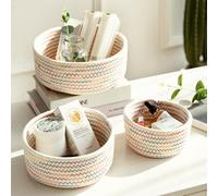 Lxoraziy Set di 3 Cestini Portaoggetti Intrecciato in Corda di Cotone, Impilabile Cesto Portaoggetti, Cestini Organizer per Bagno, per Bagno, Cameretta, Salotto, Giocattoli, Ufficio(Colorato)