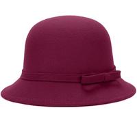 LXOrdora Cappello a bombetta da donna Fedora anni '20, in feltro, a cloche, con fiocco, Rosso vinaccia, Taglia unica