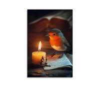 LXPPLSYY Decorazione artistica da parete a forma di pettirosso, poesia a lume di candela, con penna a piuma antica e pergamena, decorazione moderna da appendere, 50 x 75 cm