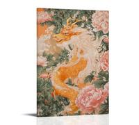 LXPPLSYY Decorazione artistica da parete con animali - Golden Qilin tra i giardini di peonie, decorazione moderna da appendere, 40 x 60 cm