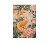 LXPPLSYY Decorazione artistica da parete con animali - Golden Qilin tra i giardini di peonie, decorazione moderna da appendere, 20 x 30 cm