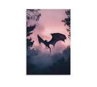 LXPPLSYY Decorazione artistica da parete con drago ombra che allarga le ali in un cielo crepuscolare pieno di fumo, decorazione moderna da appendere, poster artistico da appendere, 60 x 90 cm
