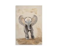 LXPPLSYY Decorazione artistica da parete con immagine di un elefante su sfondo tortora pallido, tronco sollevato verso la luce non visibile. Decorazione artistica da parete moderna da appendere, 30 x
