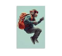 LXPPLSYY Decorazione artistica da parete con immagine di una scimmia che esegue acrobazie con occhiali da sole e zaino, decorazione moderna da appendere alla parete, 60 x 90 cm