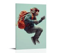 LXPPLSYY Decorazione artistica da parete con immagine di una scimmia che esegue acrobazie con occhiali da sole e zaino, decorazione moderna da appendere alla parete, 30 x 45 cm
