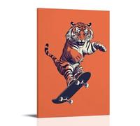 LXPPLSYY Decorazione artistica da parete con immagine di una tigre che esegue un kickflip su uno skateboard, decorazione artistica da parete minimalista in tinta unita, decorazione moderna da