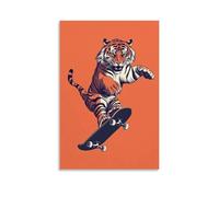 LXPPLSYY Decorazione artistica da parete con immagine di una tigre che esegue un kickflip su uno skateboard, decorazione artistica da parete minimalista in tinta unita, decorazione moderna da