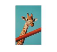 LXPPLSYY Decorazione artistica da parete con motivo giraffa che macina un corrimano, sfondo blu cielo in tinta unita, decorazione moderna da appendere, 50 x 75 cm