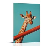 LXPPLSYY Decorazione artistica da parete con motivo giraffa che macina un corrimano, sfondo blu cielo in tinta unita, decorazione moderna da appendere, 50 x 75 cm