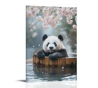 LXPPLSYY Decorazione artistica da parete con panda che si rilassa in un bagno termale in legno sotto i fiori di ciliegio con vapore di bambù che si innalza sul muro, decorazione moderna da appendere