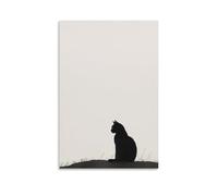 LXPPLSYY Decorazione artistica da parete con profilo di un gatto nero minimalista seduto nel profilo, sfondo bianco tinta unita, decorazione artistica da appendere, 50 x 75 cm