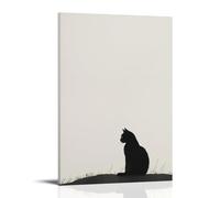 LXPPLSYY Decorazione artistica da parete con profilo di un gatto nero minimalista seduto nel profilo, sfondo bianco tinta unita, decorazione artistica da appendere, 50 x 75 cm