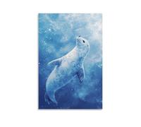 LXPPLSYY Decorazione artistica da parete con scritta "A Seal flopped across icy powder blu", coda arricciata, guardando verso il cielo con un ammiccamento assonnato e soddisfatto, decorazione