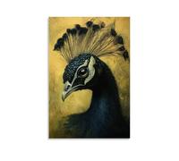 LXPPLSYY Decorazione artistica da parete con testa di pavone girata lateralmente sotto giallo limone, piume verso il basso, occhi morbidi come ombre di seta, decorazione moderna da appendere, 20 x 30