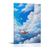 LXPPLSYY Decorazione artistica da parete con un cane che dipinge nuvole mentre galleggia su uno in un bizzarro mondo celeste, decorazione artistica da appendere, 20 x 30 cm