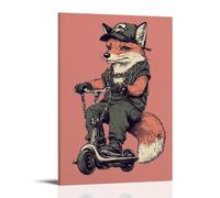 LXPPLSYY Decorazione artistica da parete con volpe con cappello e catena che cavalca un hoverboard, sfondo rosa polveroso in tinta unita, decorazione moderna da appendere, 50 x 75 cm
