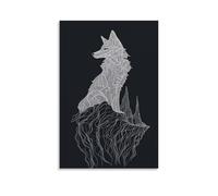 LXPPLSYY Decorazione artistica da parete con volpe e montagna resi in una linea, simboleggia la connessione tra animali e natura, decorazione moderna da appendere, 50 x 75 cm