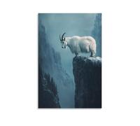 LXPPLSYY Decorazione artistica da parete moderna da appendere, 40 x 60 cm, motivo: capra di montagna che si appollaia su una scogliera invisibile contro un blu ardesia sbiadita, sfidando la gravità e
