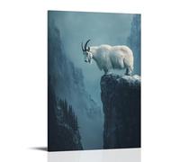 LXPPLSYY Decorazione artistica da parete moderna da appendere, 40 x 60 cm, motivo: capra di montagna che si appollaia su una scogliera invisibile contro un blu ardesia sbiadita, sfidando la gravità e