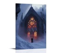 LXPPLSYY Decorazione artistica da parete moderna da appendere con scritta "A Lone Traveler Finds The Chapel through Blizzard Winds, its Stained Glass Glowing Like Fire" (40 x 60 cm)