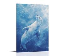 LXPPLSYY Decorazione artistica da parete moderna da appendere con scritta "A Seal flopped across icy powder blu", coda arricciata, guardando verso il cielo con un lampeggio assonnato e soddisfatto