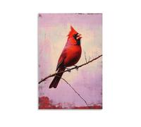 LXPPLSYY Decorazione artistica da parete moderna da appendere con un cardinale cremisi che canta da un ramo invisibile, piume vibranti che brillano su un cielo di olio lilla sbiadito. Decorazione