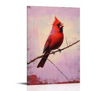 LXPPLSYY Decorazione artistica da parete moderna da appendere con un cardinale cremisi che canta da un ramo invisibile, piume vibranti che brillano su un cielo di olio lilla sbiadito. Decorazione
