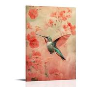 LXPPLSYY Decorazione artistica da parete moderna da appendere con un colibrì gioioso che sfreccia dalla fioritura invisibile contro una leggera foschia corallina di giardini immaginati. Decorazione