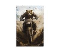 LXPPLSYY Decorazione artistica da parete moderna da appendere con un orso su una bici da cross che attraversa un sentiero di montagna, fango che vola dai suoi pneumatici, decorazione artistica da