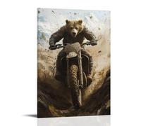 LXPPLSYY Decorazione artistica da parete moderna da appendere con un orso su una bici da cross che attraversa un sentiero di montagna, fango che vola dai suoi pneumatici, decorazione artistica da