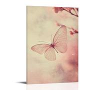 LXPPLSYY Decorazione artistica da parete moderna da appendere con una delicata farfalla che si libra contro un cielo rosa sbiadito, ali incise in un intricato tracciato minimalista. Decorazione
