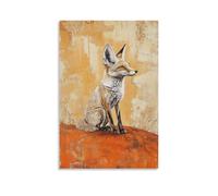 LXPPLSYY Decorazione artistica da parete moderna da appendere, motivo: volpe del deserto appollaiata su un terreno color ruggine arancione, orecchie alte come due fari nel silenzio senza vento