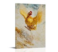 LXPPLSYY Dipinto a olio con animali, gallina che pattina attraverso il latte di cereali, effetto spruzzi surreali, colore giallo chiaro di cereali, decorazione artistica da parete, decorazione moderna