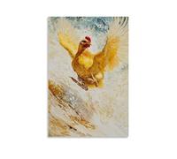 LXPPLSYY Dipinto a olio con animali, gallina che pattina attraverso il latte di cereali, effetto spruzzi surreali, colore giallo chiaro di cereali, decorazione artistica da parete, decorazione moderna