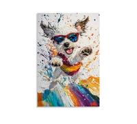 LXPPLSYY Dipinto a olio con animali - Un cane con occhiali da sole pattinaggio attraverso una spruzzata di vernice, vibrante vortice di olio, sfondo bianco pulito, decorazione artistica da parete