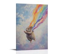 LXPPLSYY Dipinto a olio con animali - Un cincillà paracadutismo con stelle filanti arcobaleno, flusso di olio pastello tempesta, lilla pallido piatto, decorazione artistica da parete moderna