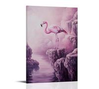 LXPPLSYY Dipinto a olio con animali - Un fenicottero che parcheggia tra isole galleggianti, toni fantasy morbidi, sfondo viola pallido, decorazione artistica da parete moderna da appendere, poster