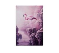 LXPPLSYY Dipinto a olio con animali - Un fenicottero che parcheggia tra isole galleggianti, toni fantasy morbidi, sfondo viola pallido, decorazione artistica da parete moderna da appendere, poster