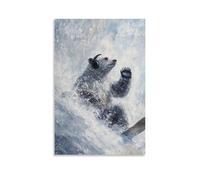 LXPPLSYY Dipinto a olio con animali - Un orso che fa snowboard con cuffie in polvere profonda, olio strutturato, sfondo con neve morbida, decorazione artistica da parete moderna da appendere (50 x 75