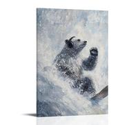 LXPPLSYY Dipinto a olio con animali - Un orso che fa snowboard con cuffie in polvere profonda, olio strutturato, sfondo con neve morbida, decorazione artistica da parete moderna da appendere (50 x 75