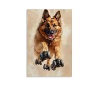 LXPPLSYY Dipinto ad olio con animali - Un cane che scorre attraverso il marmo con scarpe a rullo, effetto lucido ad olio, sfondo marrone chiaro, decorazione artistica da parete moderna, poster