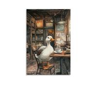 LXPPLSYY Poster artistico da appendere alla parete con menu degli anni '20, decorazione moderna da appendere, motivo: anatra che serve il tè in un piccolo caffè rustico, 60 x 90 cm