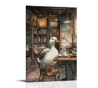 LXPPLSYY Poster artistico da appendere alla parete con menu degli anni '20, decorazione moderna da appendere, motivo: anatra che serve il tè in un piccolo caffè rustico, 60 x 90 cm